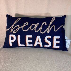 Throw‎ Pillow "Beach Please" Navy Blue NWOT 19x10
